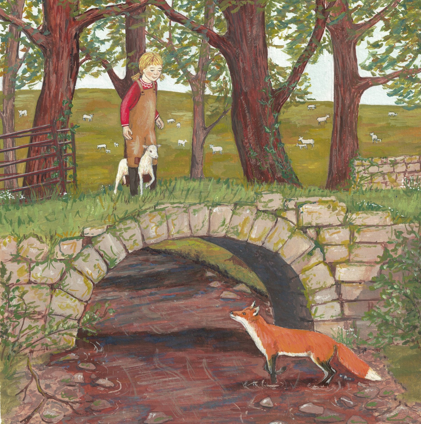 Fox and Lamb - Fine Art Print - Giclee Print of Original Gouache Painting