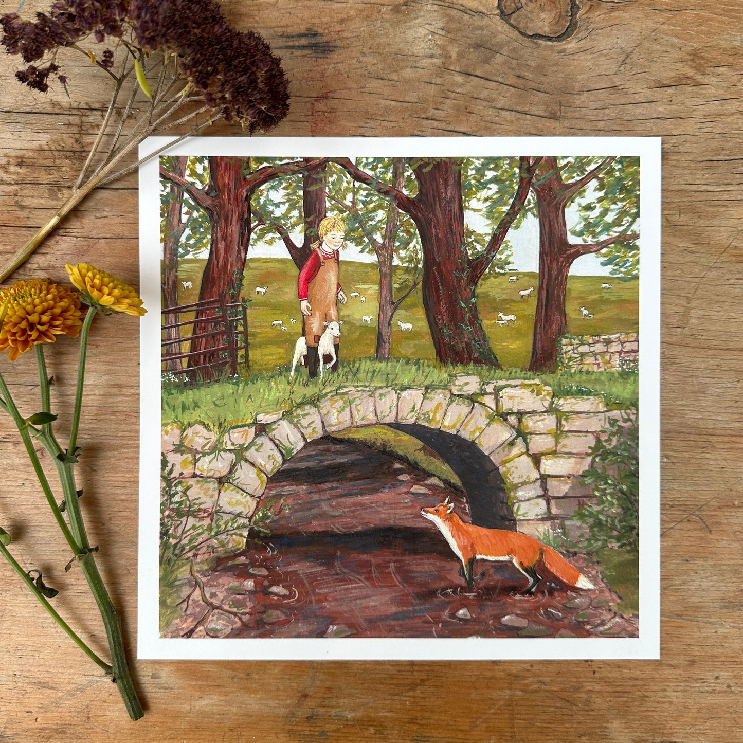 Fox and Lamb - Fine Art Print - Giclee Print of Original Gouache Painting