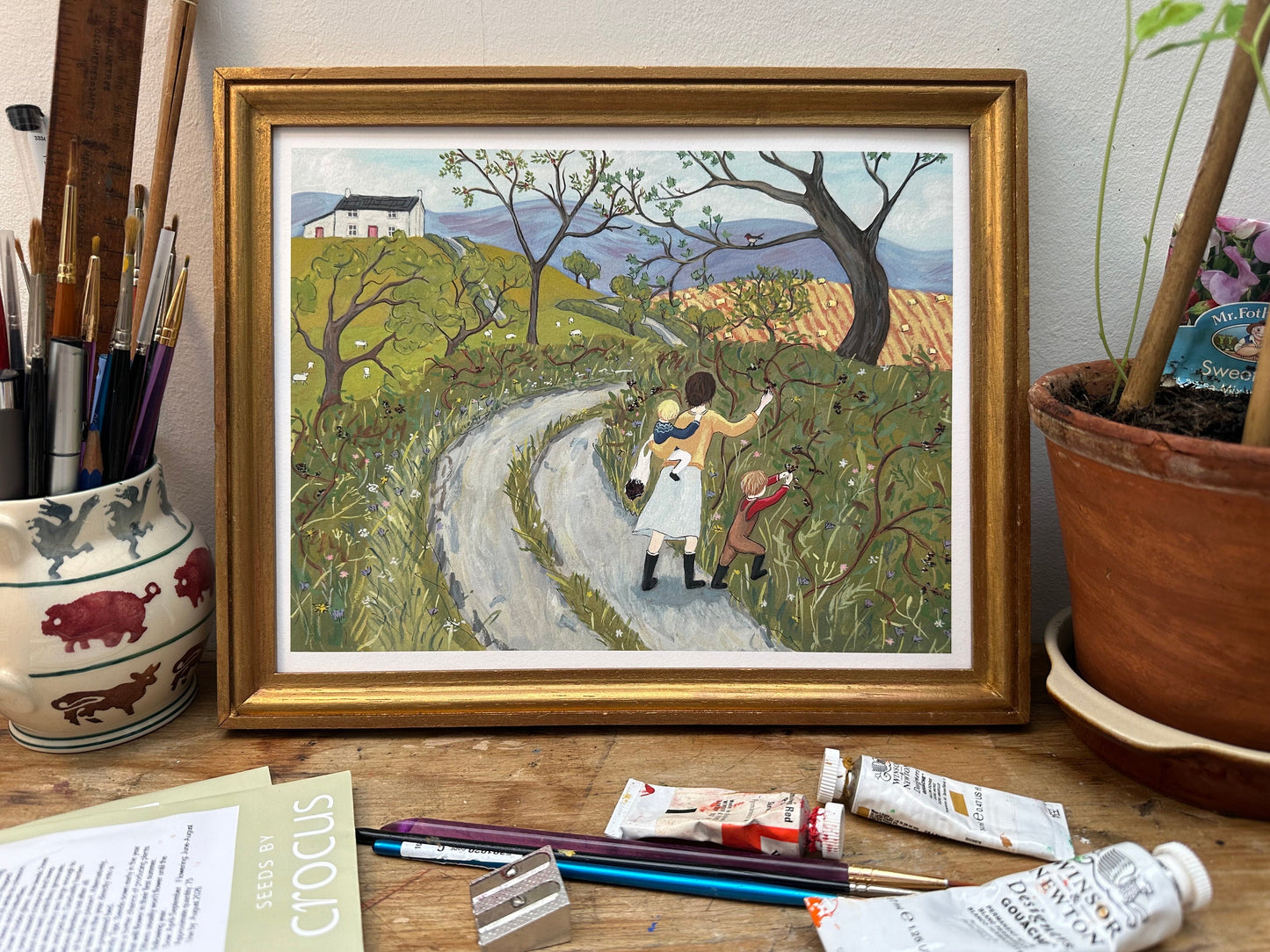 Blackberry Picking - Fine Art Print 8 x 10 inches - Giclee Print of Original Gouache Painting