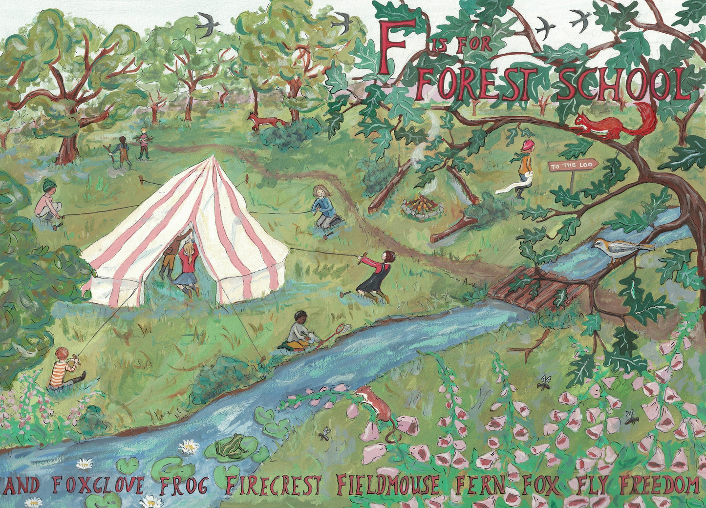 F is for Forest School - Fine Art Print - Giclee Print of Original Gouache Painting