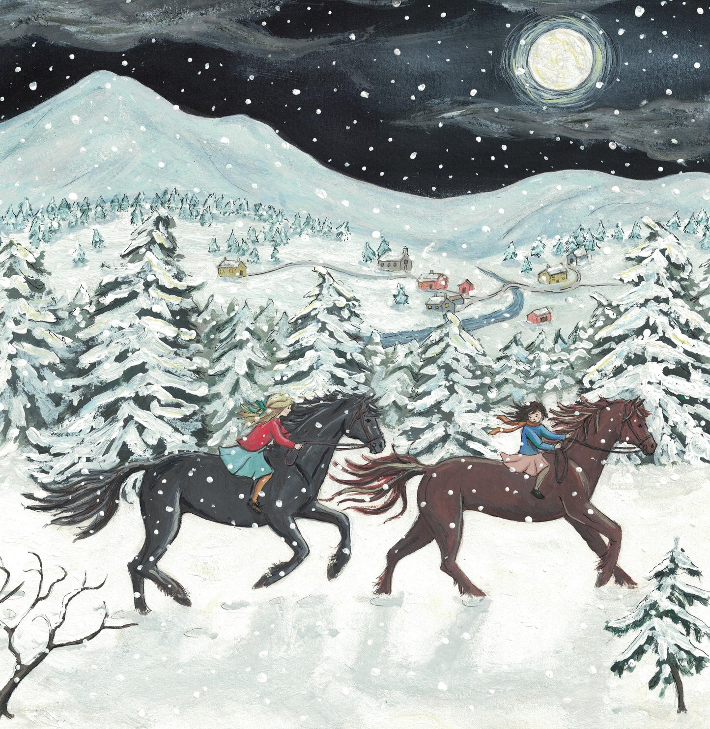 Snow Sisters - Fine Art Print - Giclee Print of Original Gouache Painting