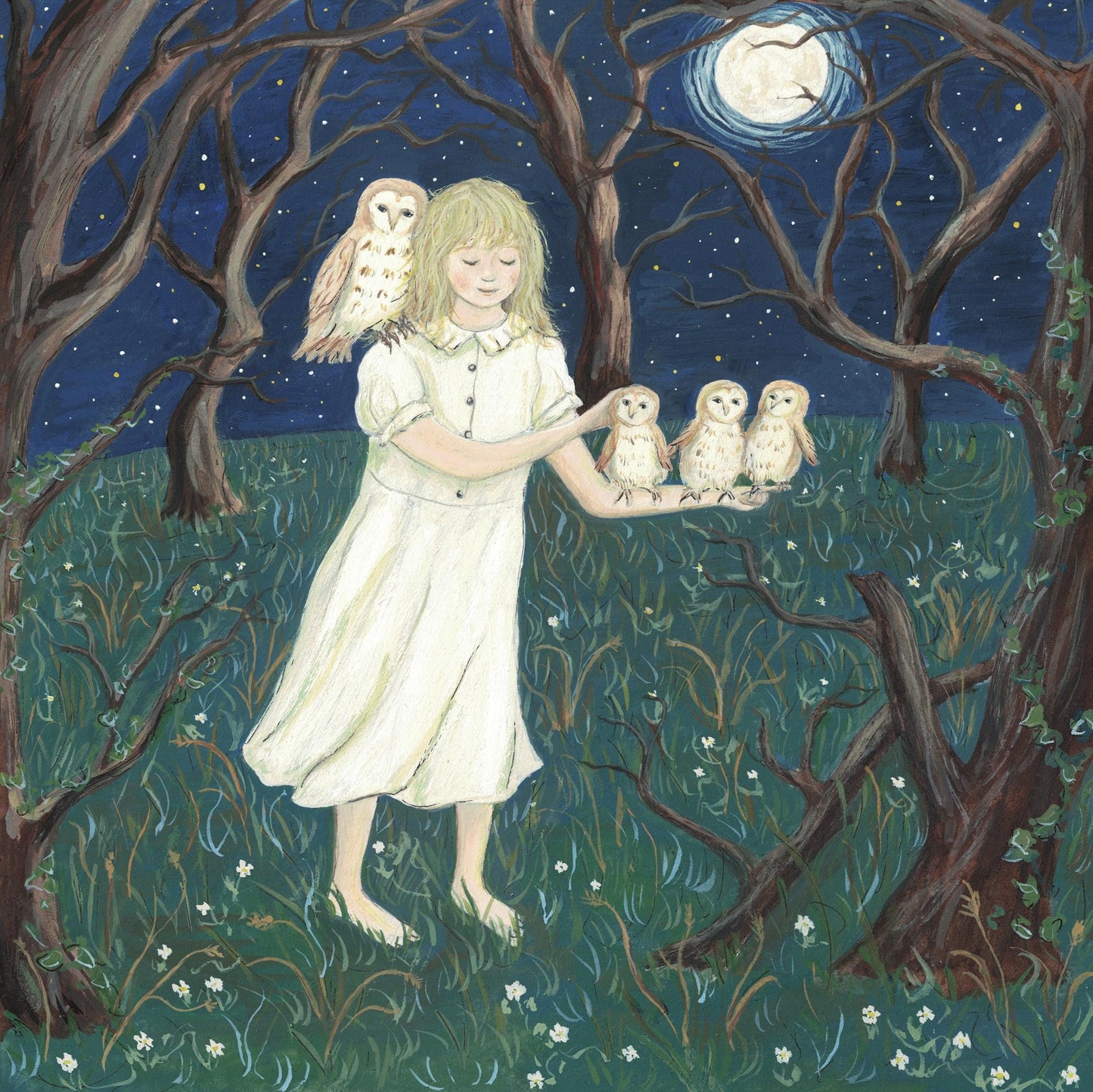 Owl Babies - Fine Art Print - Giclee Print of Original Gouache Painting