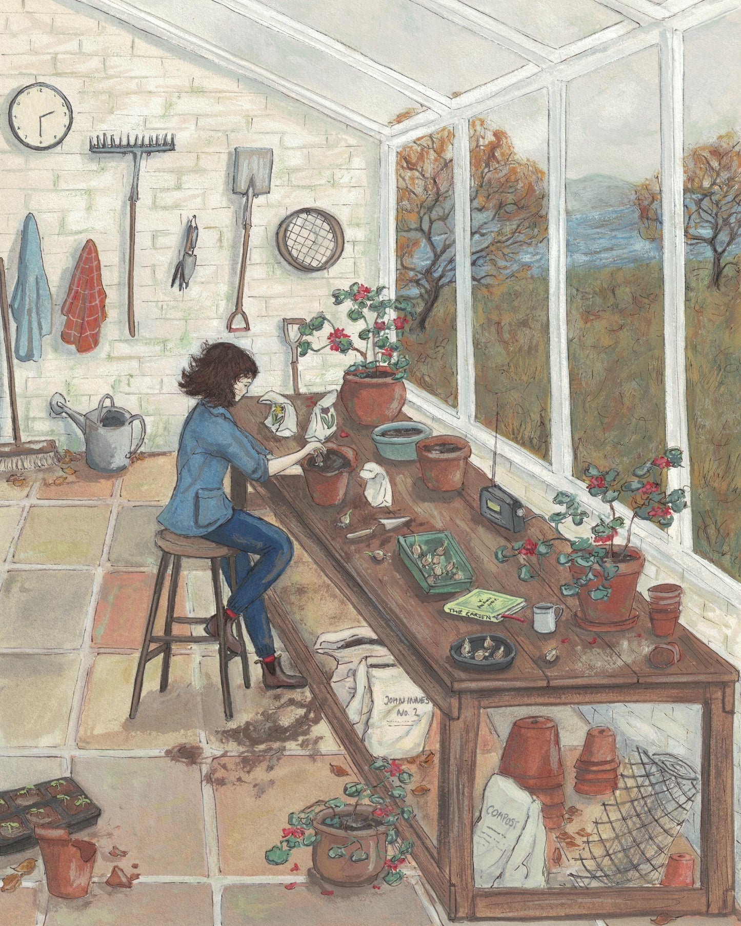 Winter Gardener (8 x 10 inches) - Fine Art Print - Giclee Print of Original Gouache Painting