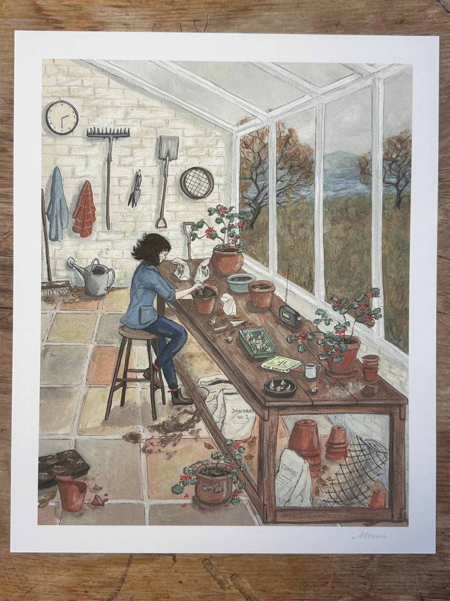 Winter Gardener (8 x 10 inches) - Fine Art Print - Giclee Print of Original Gouache Painting