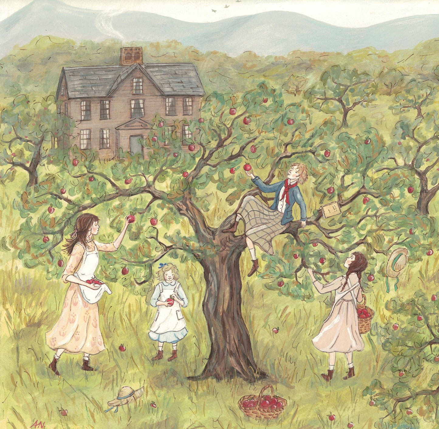 Little Women - Fine Art Print, 8 x 8 inches - Giclee Print of Original Gouache Painting