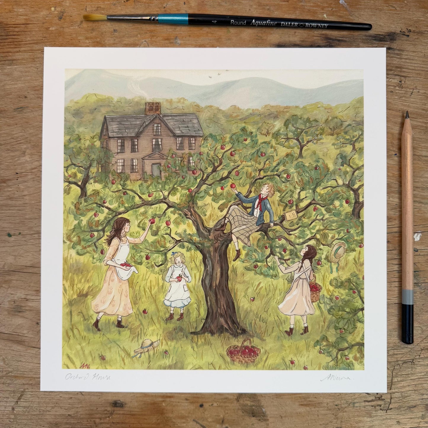 Little Women - Fine Art Print, 8 x 8 inches - Giclee Print of Original Gouache Painting