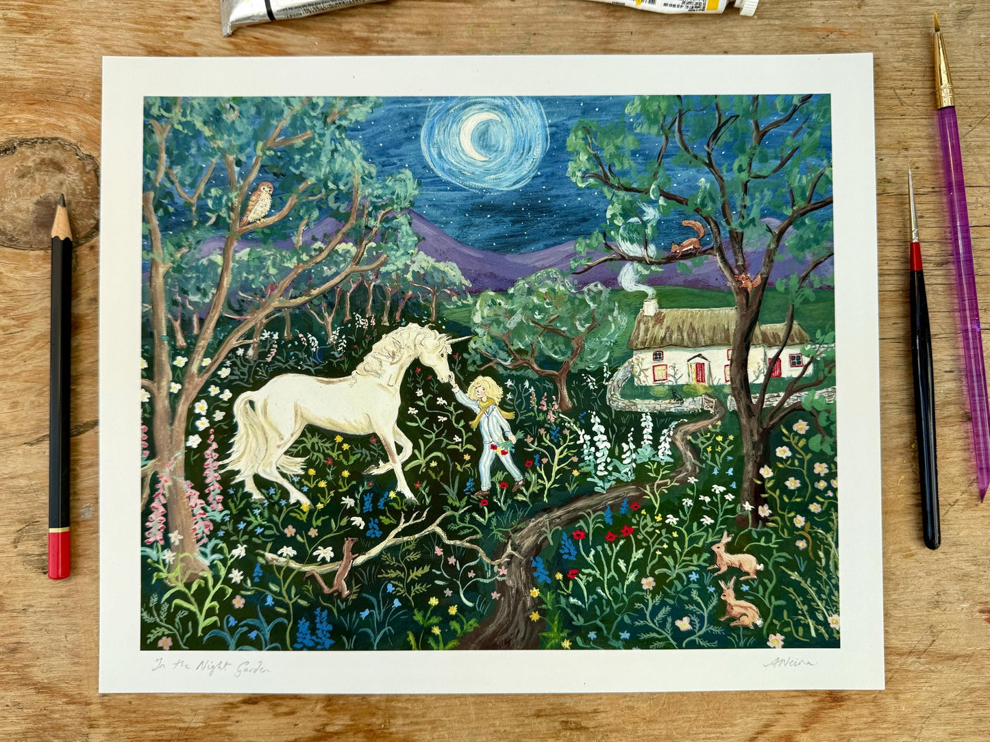 In the Night Garden (8 x 10 inches) - Fine Art Print - Giclee Print of Original Gouache Painting