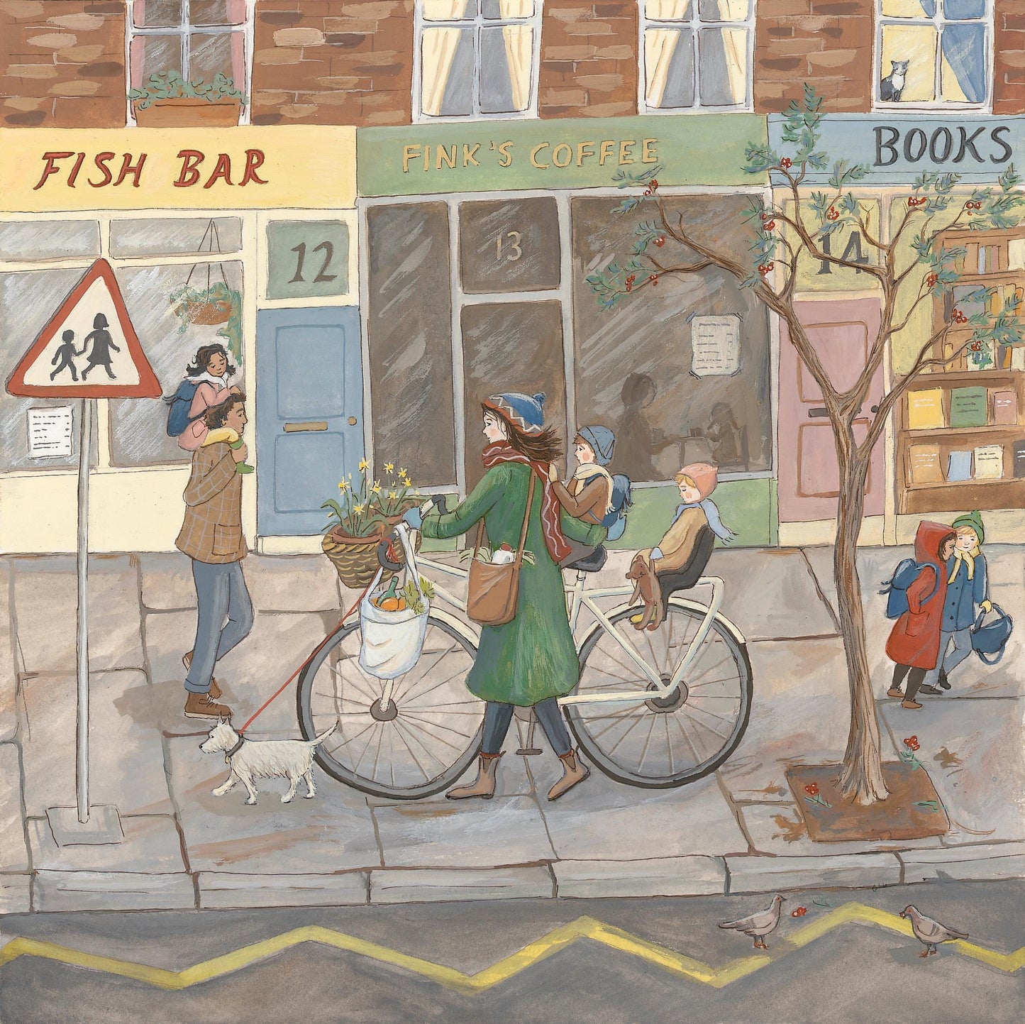 School Run - Fine Art Print, 8 x 8 inches - Giclee Print of Original Gouache Painting