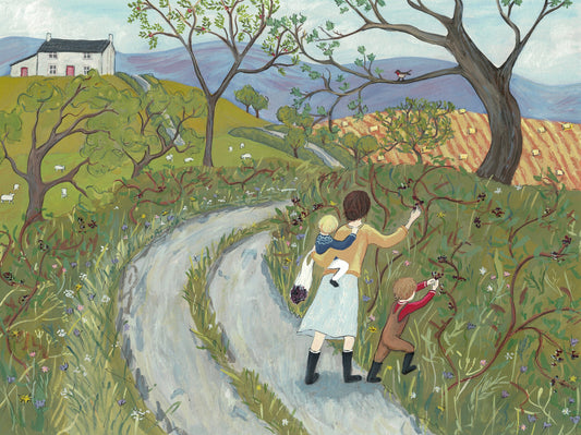 Blackberry Picking - Fine Art Print 8 x 10 inches - Giclee Print of Original Gouache Painting