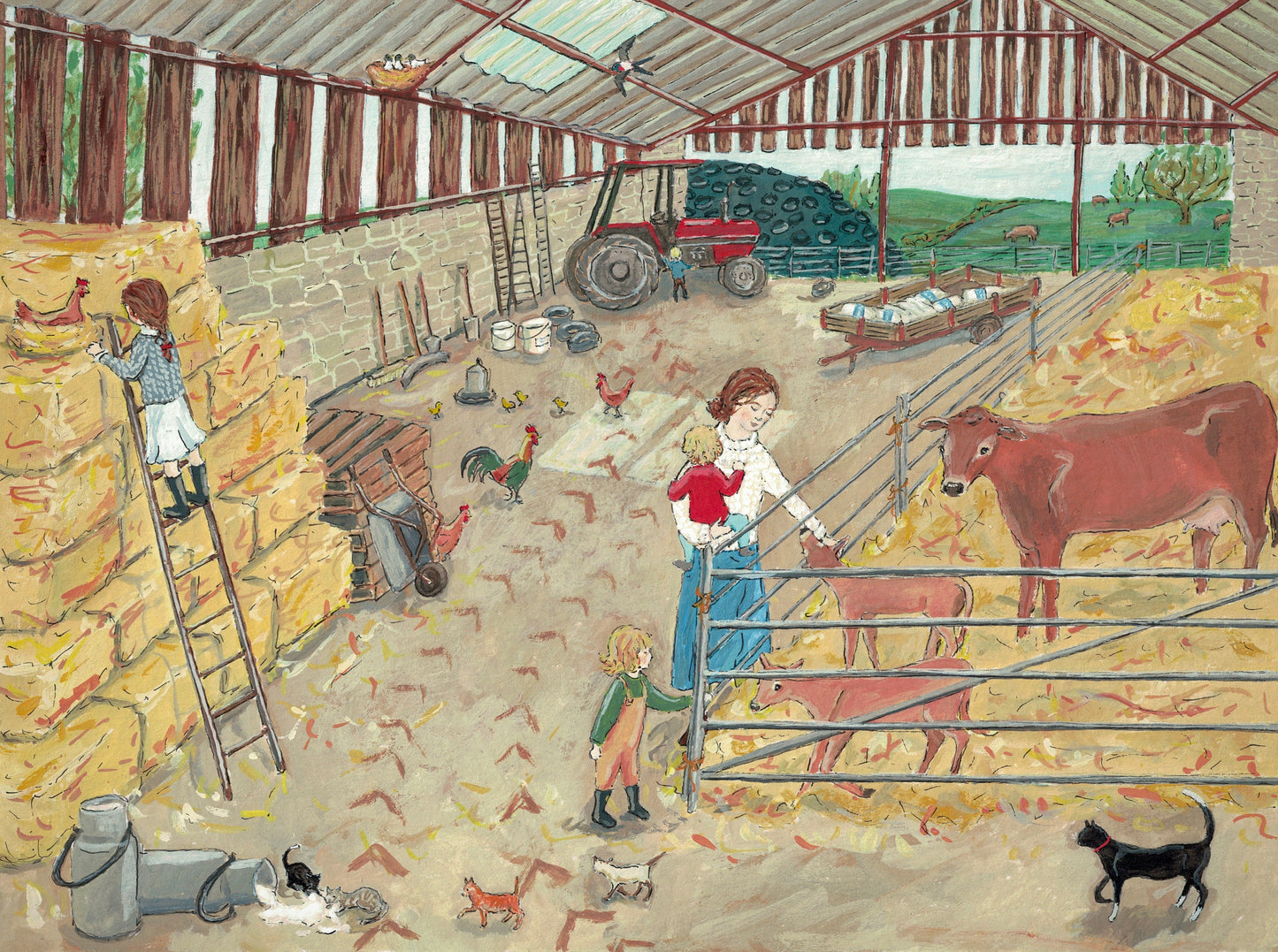 Farmyard Visit - Fine Art Print - Giclee Print of Original Gouache Painting