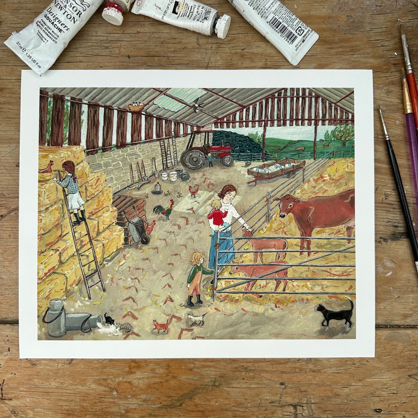 Farmyard Visit - Fine Art Print - Giclee Print of Original Gouache Painting