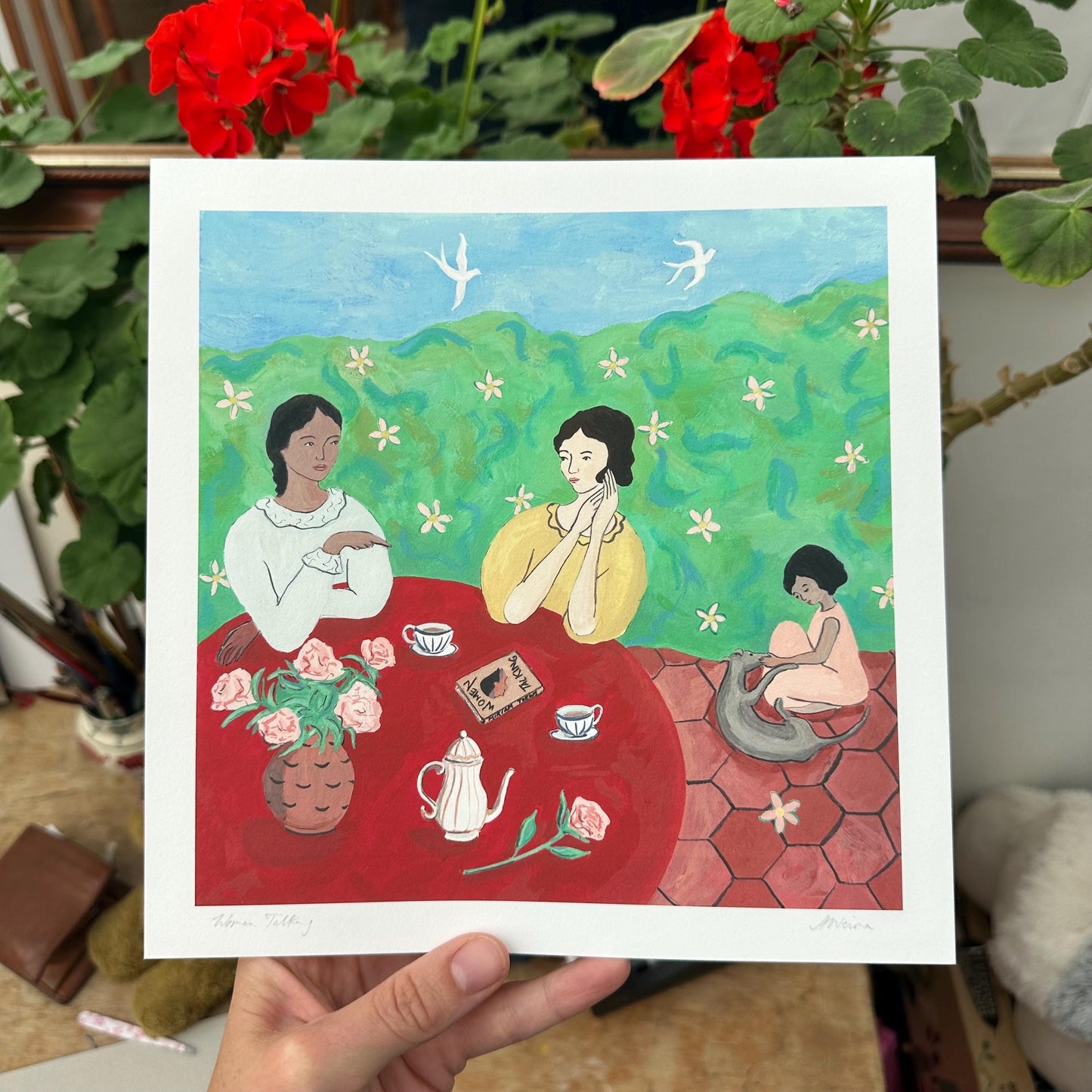 Women Talking - Fine Art Print - Giclee Print of Original Gouache Painting