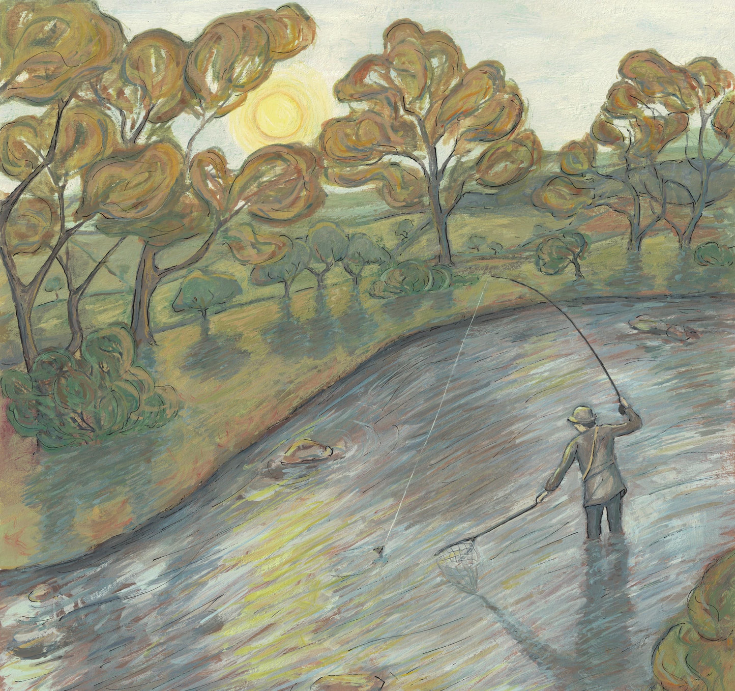 In Search of Trout - Fine Art Print - Giclee Print of Original Gouache Painting