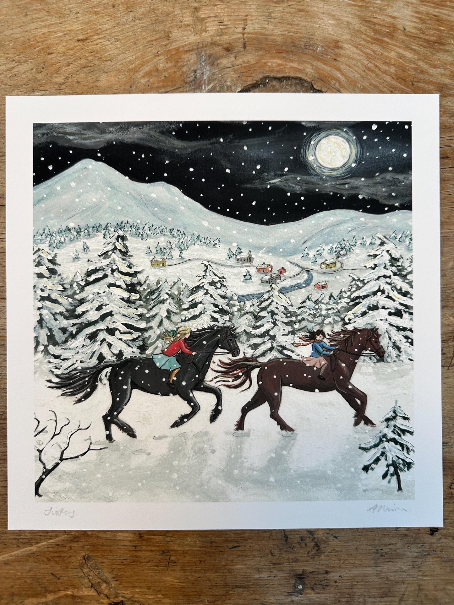 Snow Sisters - Fine Art Print - Giclee Print of Original Gouache Painting