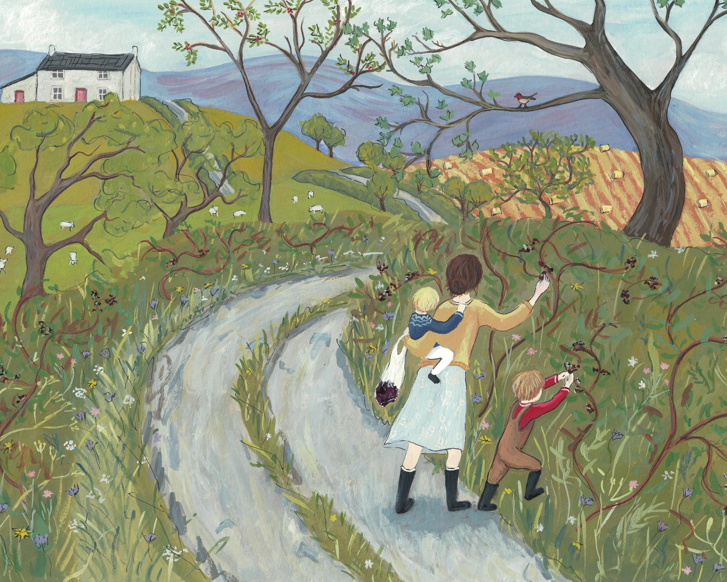 Blackberry Picking - Fine Art Print (10 x 13 inches) - Giclee Print of Original Gouache Painting