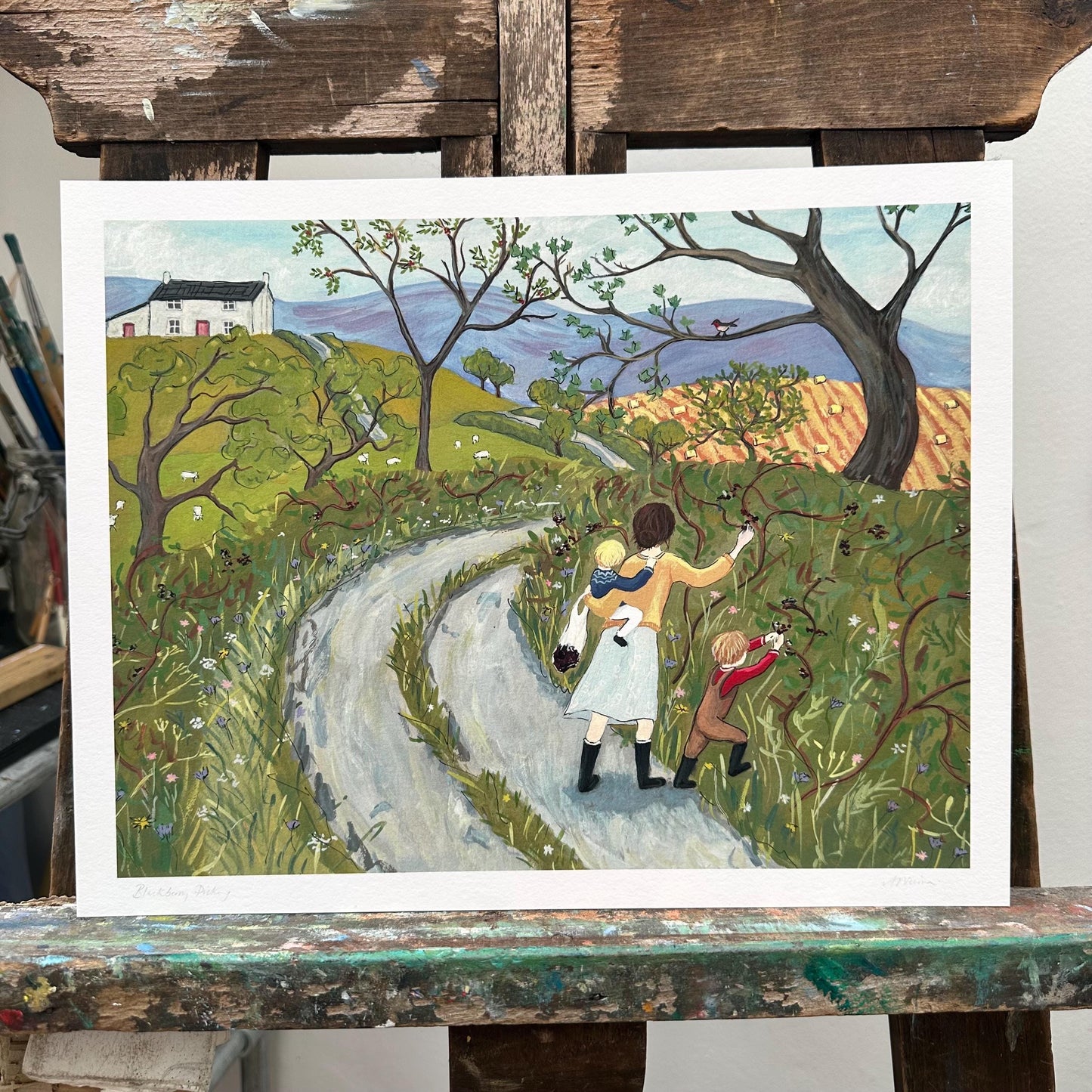 Blackberry Picking - Fine Art Print (10 x 13 inches) - Giclee Print of Original Gouache Painting