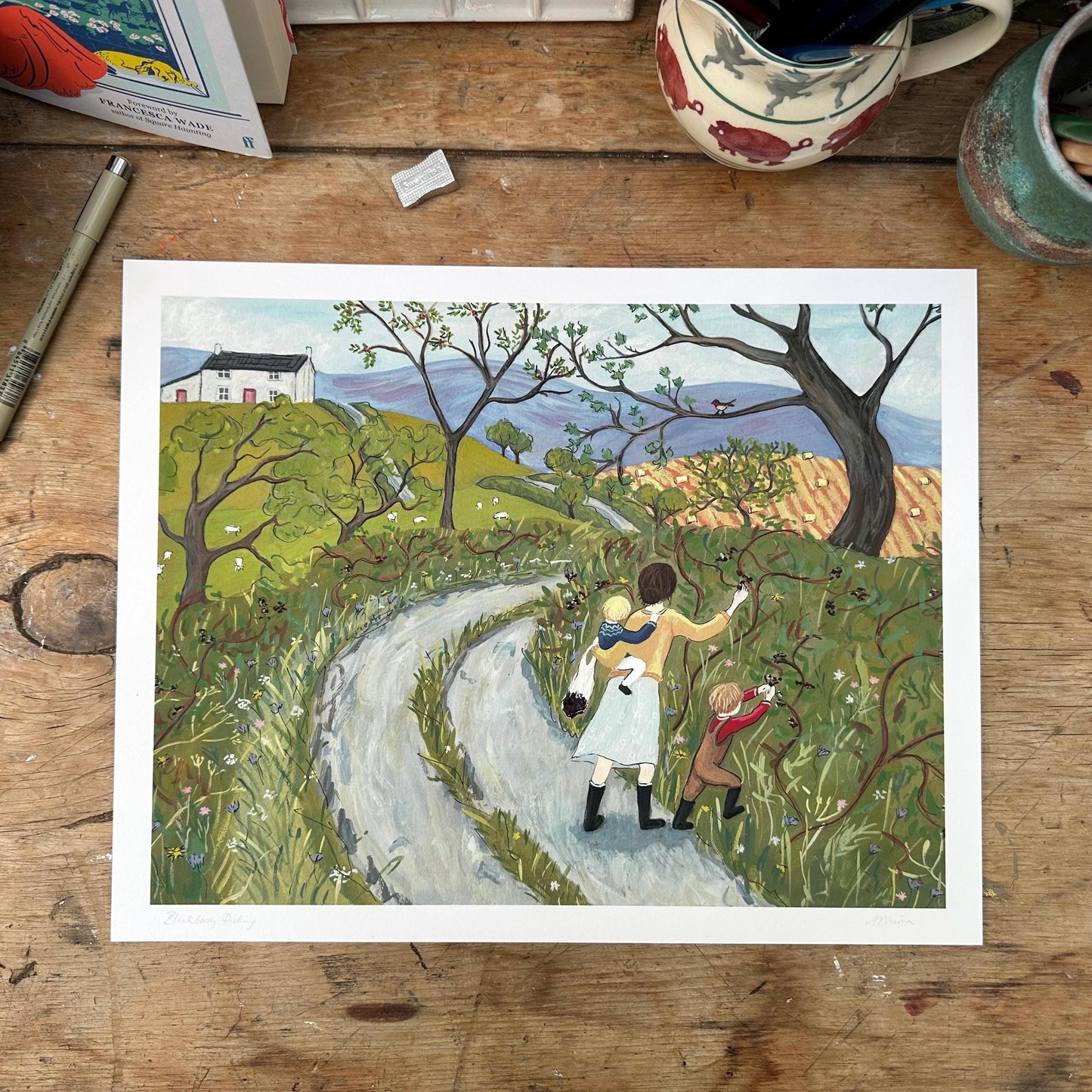 Blackberry Picking - Fine Art Print (10 x 13 inches) - Giclee Print of Original Gouache Painting