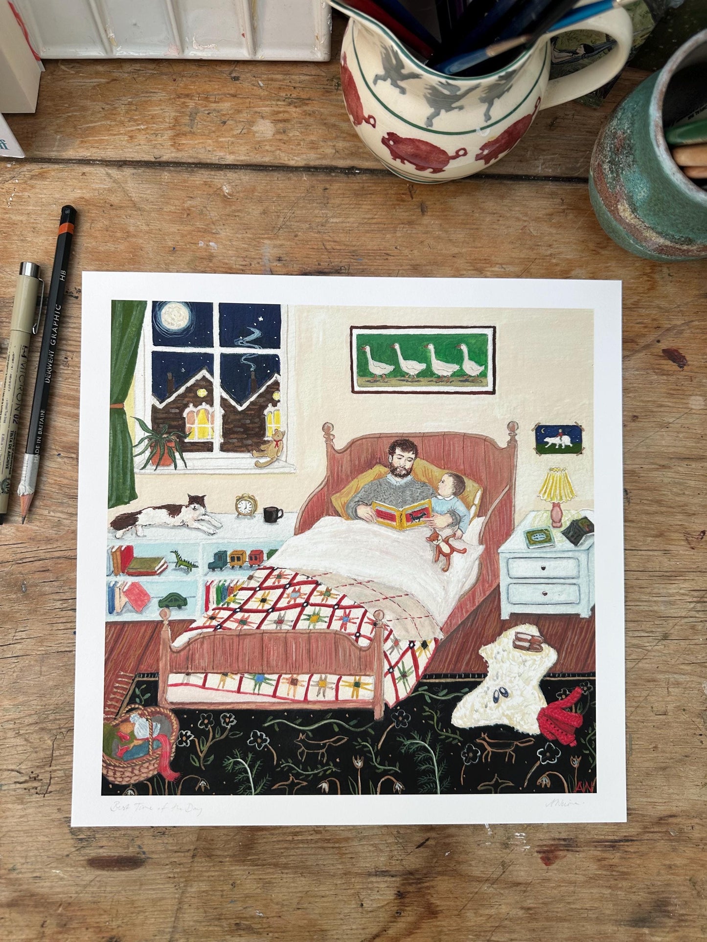 Best Time of the Day - Fine Art Print, 10 x 10 inches - Giclee Print of Original Gouache Painting