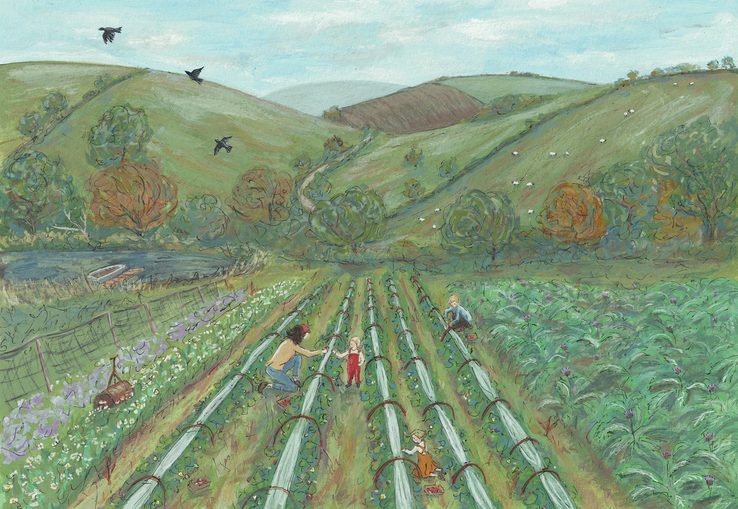 The Last of the Strawberries (8 x 10 inches) - Fine Art Print - Giclee Print of Original Gouache Painting
