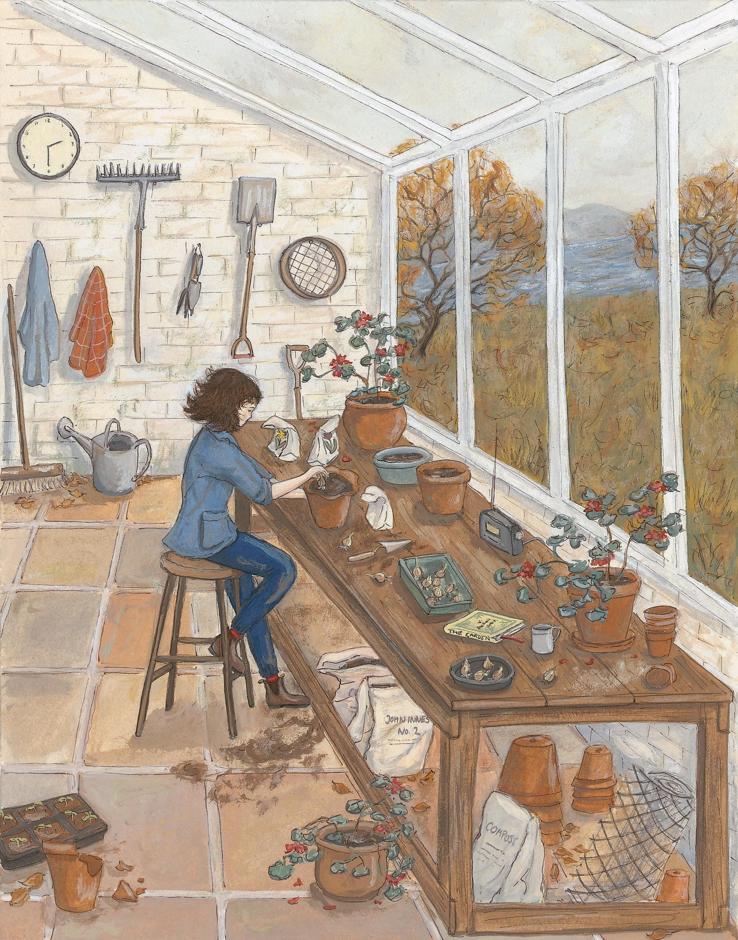 Winter Gardener (11 x 13.75 inches) - Fine Art Print - Giclee Print of Original Gouache Painting