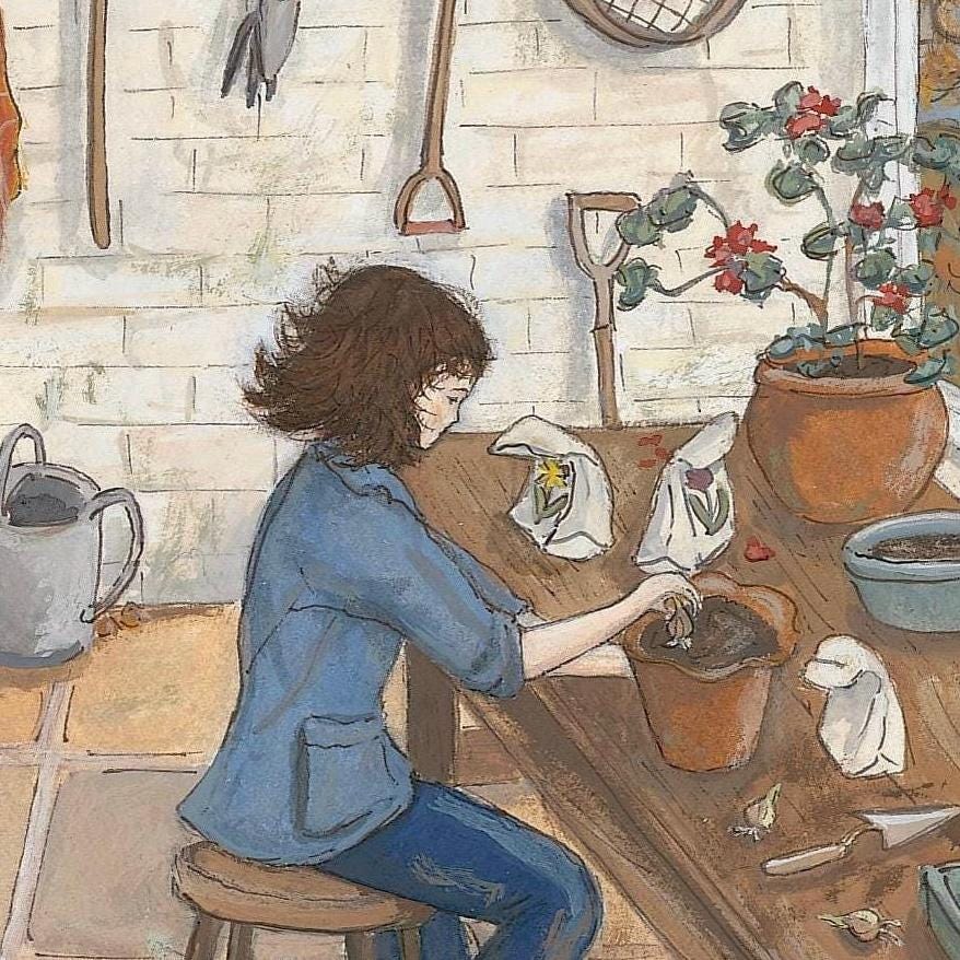 Winter Gardener (11 x 13.75 inches) - Fine Art Print - Giclee Print of Original Gouache Painting